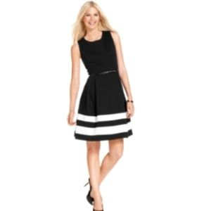 Calvin Klein Womens Striped Pleated Dress